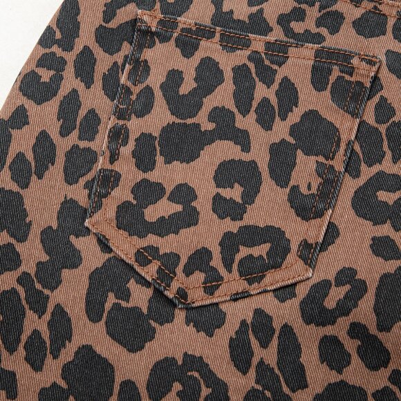 🐆NWT  Brown Leopard Frayed Split Midi Denim Skirt – Chic & Bold! - Picture 7 of 9